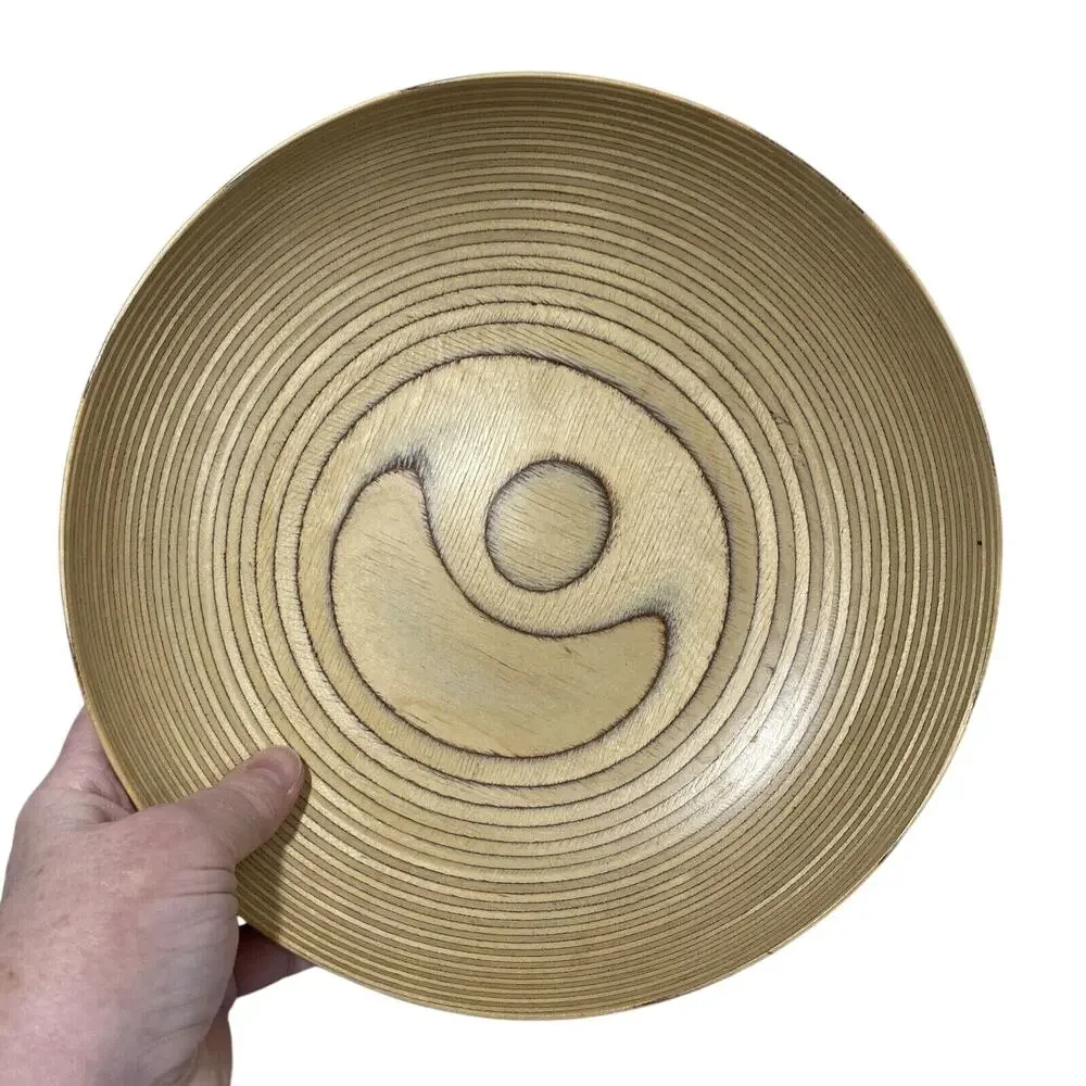 Vintage Paavo Asikainen Finlnd design turned wood console bowl centerpiece decor